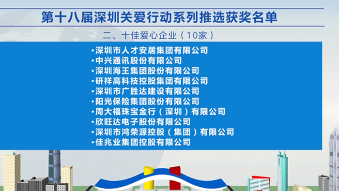 2021年，公海赌赌船官网jc710集团荣获深圳“十佳爱心企业”荣誉称号